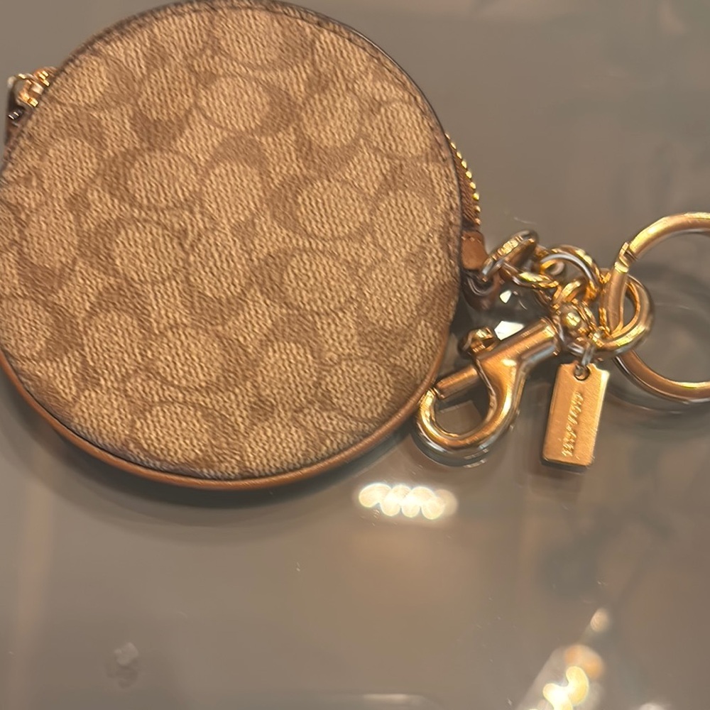 Coach Tan Key Coin Holder with Monogram Design